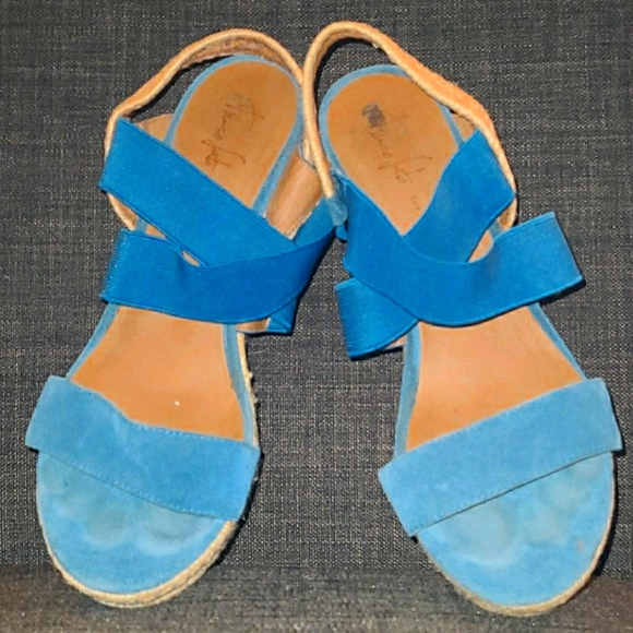 Franco Sarto Turquoise Wedge Sandals - Picture 1 of 8